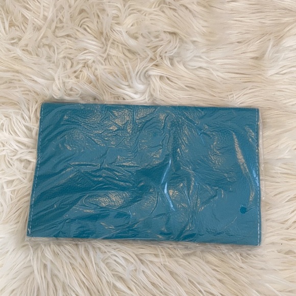 Turquoise blue Crossbody Clutch scalloped gold hardware envelope purse handbag - Picture 3 of 16